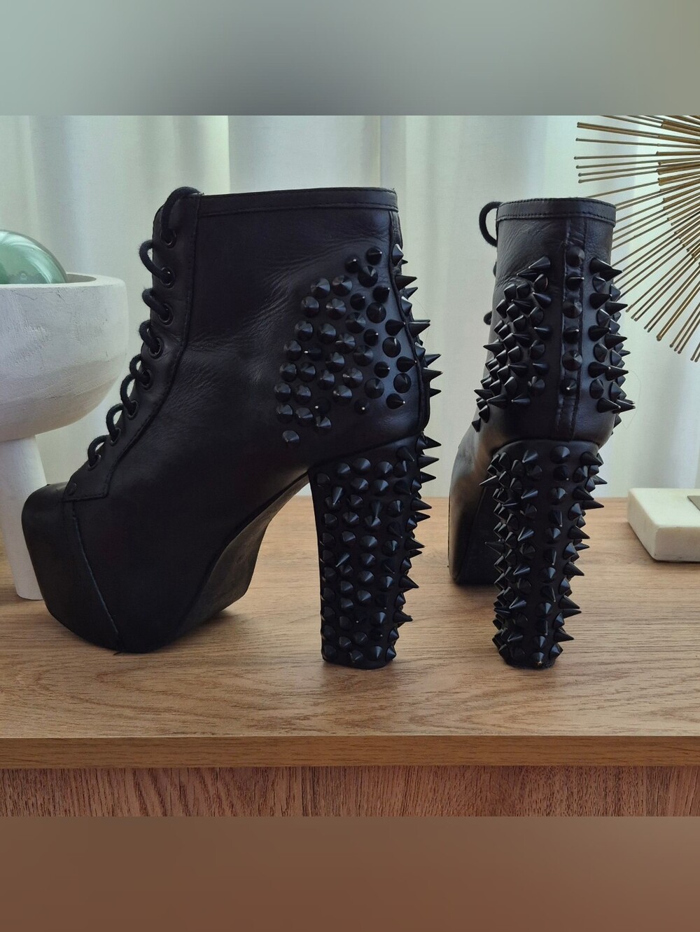 Jeffrey Campbell Spike Black Platform Lace-Up Ankle Boots - Picture 2 of 6